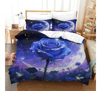 YYVKPMLXC Blue Rose 3D Duvet Cover,Dreamy Flower Bedding Bed Sets Soft Microfiber Quilt Cover 3pcs, Comforter Cover with Zipper Closure for Kids Teens Adults Bedding Double（200x200cm）