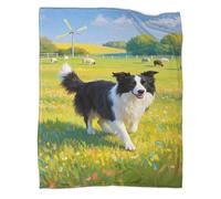 YYVKPMLXC Border Collie Dog Blanket 3D Pattern Flannel Throws Blankets Summer Meadow Lightweight Cosy for Sofa, Couch, Bed 50x60inch(127x152cm)