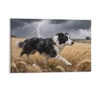 YYVKPMLXC Border Collie Dog Wall Art Wheat Field Canvas Giclee Prints Decor by Paintings Ready To Hang for Home Decorations 12x18inch(30x45cm)