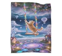 YYVKPMLXC British Shorthair Cat Bed Blanket 3D Printed Seaside Town Flannel Plush Blankets Soft Warm for Kids Boys Adults Teens 70x80inch(180x200cm)