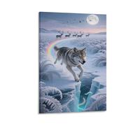 YYVKPMLXC Canvas Wall Art Wolf Giclee Prints Modern Stretched Reindeer Painting Pictures Ready To Hang for Home Decor 08x12inch(20x30cm)