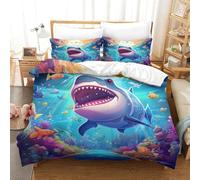 YYVKPMLXC Cartoon Shark Duvet Cover Sets,Colorful Marine Life 3D Pattern Bedding Set Soft Microfiber Quilt Cover 3pcs, Comforter Cover with Zipper Closure for Kids Teens Adults Super King(260x220cm)