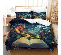 YYVKPMLXC Castle Duvet Cover,Magic Book 3D Bedding Set Soft Microfiber Quilt Cover 3pcs, Comforter Cover with Zipper Closure for Girls Boys Children Bedroom Decor Double（200x200cm）