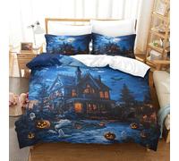 YYVKPMLXC Castle Duvet Cover Set,Jack-o'-lantern Bedding Set 3D Soft Microfiber Quilt Cover 3pcs, Comforter Cover with Zipper Closure for Kids Teens Adults Bedding Super King（260x220cm）