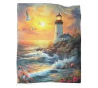 YYVKPMLXC Coastal Lighthouse Bed Blanket 3D Printed Marine Sunset Flannel Plush Blankets Soft Warm for Kids Boys Adults Teens 50x60inch(127x152cm)