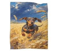 YYVKPMLXC Dachshund Dog Bed Blanket 3D Pattern Flannel Plush Blankets Wheat Field Lightweight Cosy for Sofa, Couch, Bed 50x60inch(127x152cm)