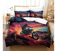 YYVKPMLXC Dirt Bike Duvet Cover Set,Sunset Motocross Bedding Set 3D Soft Microfiber Quilt Cover 3 Piece, Comforter Cover with Zipper Closure for Girls Boys Bedroom Decor Double（200x200cm）