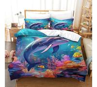 YYVKPMLXC Dolphin 3D Duvet Cover Set,Colorful Ocean Bedding Set Soft Microfiber Quilt Cover 3 Piece, Comforter Cover with Zipper Closure for Kids Teens Adults Bedding Double（200x200cm）