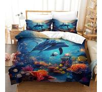 YYVKPMLXC Dolphin 3D Printed Duvet Cover Set,Dreamy Ocean Bedding Set Soft Microfiber Quilt Cover 3pcs, Comforter Cover with Zipper Closure For Kids Boys Teen Bedroom Super King（260x220cm）