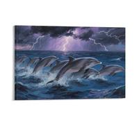 YYVKPMLXC Dolphins Canvas Wall Art Print Thunderstorm Sea Giclee Artwork Modern Painting Ready To Hang for Home Decor 12x18inch(30x45cm)