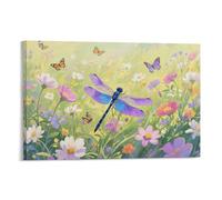YYVKPMLXC Dragonfly Prints Wall Art Colorful Butterflies Canvas Giclee Artwork Modern Stretched Painting Ready To Hang for Home Decor 12x18inch(30x45cm)