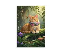 YYVKPMLXC Ginger Cat Canvas Wall Art Mushroom Print Painting Pictures Ready To Hang for Bedroom Office Home Decoration 08x12inch(20x30cm)