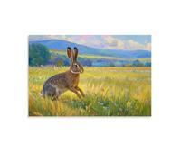 YYVKPMLXC Hare Wall Art Summer Grassland Landscape Canvas Prints Art Decor by Paintings Ready To Hang for Living Room Decorations 12x18inch(30x45cm)