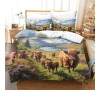 YYVKPMLXC Highland Cattle 3D Printed Duvet Cover Sets,Pastoral Scenery Bedding Set Soft Microfiber Quilt Covers 3pcs, Comforter Cover with Zipper Closure for Kids Teens Bedding Double（200x200cm）