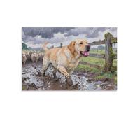 YYVKPMLXC Labrador Retriever Dog Wall Art Rainy Farm Scene Canvas Giclee Artwork Pictures Decor by Paintings Ready To Hang for Home Decoration 08x12inch(20x30cm)