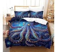 YYVKPMLXC Octopus 3D Printed Duvet Cover Sets,Fantasy Marine Creature Bedding Bed Sets Soft Microfiber Quilt Covers 3 Piece, Comforter Cover with Zipper Closure for Kids Teens Double（200x200cm）