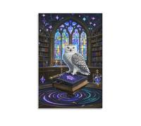 YYVKPMLXC Owl Canvas Picture Prints Bookshelf Giclee Wall Art Pictures by Paintings Ready To Hang for Living Room Decor 20x30inch(50x75cm)