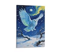 YYVKPMLXC Owl Canvas Wall Art Pictures Winter Snow Scenery Giclee Artwork Painting Ready To Hang for Home Decor 12x18inch(30x45cm)