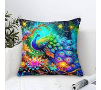 YYVKPMLXC Peacock Cushion Cases Modern Art Decorative,Neon Luminous Rainforest Pattern Pillow Case,Soft Polyester Throw Pillow Cases for Living Room Sofa Outdoor Pillowcases 50x50cm