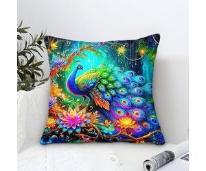 YYVKPMLXC Peacock Cushion Cases Modern Art Decorative,Neon Luminous Rainforest Pattern Pillow Case,Soft Polyester Throw Pillow Cases for Living Room Sofa Outdoor Pillowcases 50x50cm