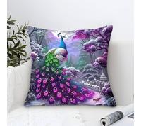 YYVKPMLXC Peacock Cushion Cover Modern Art Decorative,Iridescent Snowy Forest Pattern Pillow Case,Soft Polyester Pillowcases for Sofa Garden Bed Couch Cushions 50x50cm