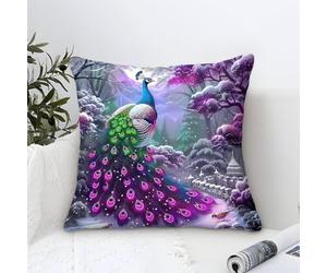 YYVKPMLXC Peacock Cushion Cover Modern Art Decorative,Iridescent Snowy Forest Pattern Pillow Case,Soft Polyester Pillowcases for Sofa Garden Bed Couch Cushions 50x50cm