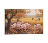 YYVKPMLXC Pink Pigs Canvas Prints Autumn Farmland Wall Art Pictures Decor by Paintings Ready To Hang for Bedroom Office Home Decoration 12x18inch(30x45cm)