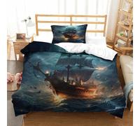 YYVKPMLXC Pirate Ship Duvet Cover, Bedding Set Fantasy Adventure 3D Pattern Soft Microfiber Quilt Cover 2 Piece, Comforter Cover with Zipper Closure for Kids Teens Adults Bedding Single（135x200cm）