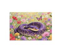 YYVKPMLXC Purple Snake Canvas Pictures Reptile in Flower Field Giclee Artwork Modern Painting Ready To Hang for Bedroom Office Home Decoration 12x18inch(30x45cm)