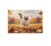 YYVKPMLXC Ragdoll Cat Wall Art Autumn Fallen Leaves Canvas Giclee Prints Decor by Paintings Ready To Hang for Home Decorations 20x30inch(50x75cm)