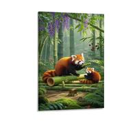 YYVKPMLXC Red Panda Prints Artwork Bamboo Pictures Canvas Wall Art Giclee Painting Picture Ready To Hang for Home Decor 16x24inch(40x60cm)