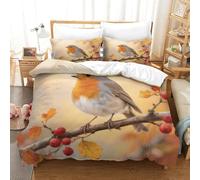 YYVKPMLXC Robin Bird 3D Printed Duvet Cover Set,Autumn Rural Scene Bedding Set Soft Microfiber Quilt Cover 3pcs, Comforter Cover with Zipper Closure For Kids Boys Teen Bedroom King（220x240cm）