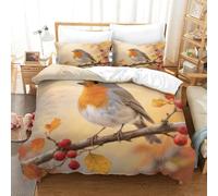 YYVKPMLXC Robin Bird Duvet Cover, Bedding Set Autumn Rural Scene 3D Pattern Soft Microfiber Quilt Cover 3pcs, Comforter Cover with Zipper Closure For Kids Boys Teen Bedroom Dorm Double（200x200cm）