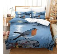 YYVKPMLXC Robin Bird Duvet Cover,Oriental Ink Painting 3D Pattern Bedding Set Microfiber Quilt Cover 3pcs, Comforter Cover with Zipper Closure For Kids Teen Bedroom Decor King（220x240cm）