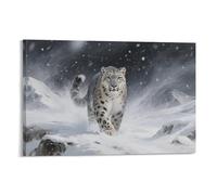 YYVKPMLXC Snow Leopard Art Giclee Blizzard Mountain Canvas Wall Art Prints Modern Stretched Painting Pictures Ready To Hang for Living Room Decor 20x30inch(50x75cm)