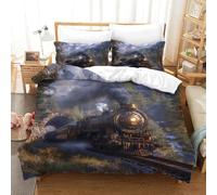 YYVKPMLXC Steam Train Duvet Cover, Bedding Set Scenic Mountain 3D Pattern Easy Care Quilt Cover 3pcs, Comforter Cover with Zipper Closure for Kids Teens Adults Bedding Double（200x200cm）