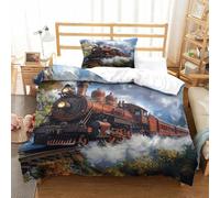 YYVKPMLXC Steam Train Duvet Cover, Bedding Set Vintage Mountain 3D Pattern Soft Microfiber Quilt Cover 2 Piece, Comforter Cover with Zipper Closure for Kids Teens Adults Bedding Single（135x200cm）