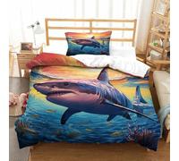 YYVKPMLXC Sunset Shark Scene 3D Printed Duvet Cover Sets,Dreamy Ocean Bedding Bed Sets Microfiber Quilt Covers 2pcs, Comforter Cover with Zipper Closure for Girls Boys Bedroom Single(135x200cm)