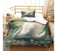 YYVKPMLXC Swan Duvet Cover Sets,Dreamy Nature 3D Bedding Set Soft Microfiber Quilt Cover 2pcs, Comforter Cover with Zipper Closure for Girls Boys Children Bedroom Single（135x200cm）