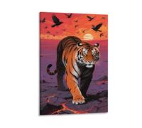 YYVKPMLXC Tiger Wall Art Sunset Landscape Canvas Giclee Artwork Painting Pictures Ready To Hang for Home Decor 16x24inch(40x60cm)