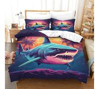 YYVKPMLXC Tropical Shark Duvet Cover,Retro Wave 3D Bedding Set Soft Microfiber Quilt Cover 3pcs, Comforter Cover with Zipper Closure for Girls Boys Children Bedroom Decor Single(140x200cm)