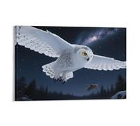 YYVKPMLXC Wall Art Snowy Owl Canvas Prints Starry Night Forest Scene Giclee Artwork Decor by Paintings Ready To Hang for Home Office Decorations 20x30inch(50x75cm)