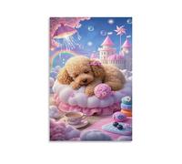 YYVKPMLXC Wall Art Teacup Poodle Painting Canvas Castle Prints Pictures Decor by Paintings Ready To Hang for Bedroom Office Home Decoration 20x30inch(50x75cm)