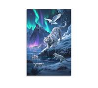 YYVKPMLXC Wall Art Tiger Painting Canvas Aurora Giclee Prints Pictures Ready To Hang for Home Office Decorations 16x24inch(40x60cm)