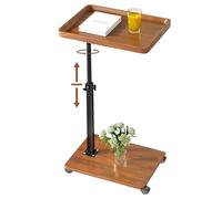 YYW Adjustable C Shaped Side Table with Wheels, 360° Swivel Sofa Table | Original Wood, Rectangle Design, Fits Livingroom, Bedroom, Study, Small Spaces, Bedside Tabl, Easy to Move