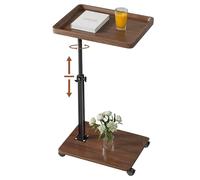 YYW Adjustable C Shaped Side Table with Wheels, 360° Swivel Sofa Table | Walnut Wood, Rectangle, C Table For Livingroom Bedroom Study, Space Saving Design, Easy To Move, Stable and Durable