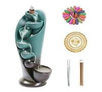 YYW Ceramic Backflow Incense Burner Incense Waterfall, Handmade Incense Holder for Decor with 20 Cones (Green)