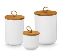 YYW Ceramic Canisters Food Storage Jars with Airtight Bamboo Lids for the Kitchen Counter Serving Ground Coffee, Tea, Herbs, Grains, Sugar, Salt - Set of 3 (White Pack of 3 (8.7/27/44 Oz))