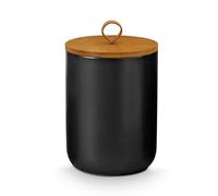 YYW Ceramic Canisters Food Storage Jars with Airtight Bamboo Lids for the Kitchen Counter Serving Ground Coffee, Tea, Herbs, Grains, Sugar, Salt - Set of 3 (Black medium)