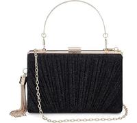 YYW Tassel Womens Evening Handbag Shoulder Bags Glitter Clutch Bags for Formal Wedding Party Date Prom with Top Handle and Chain(Black)